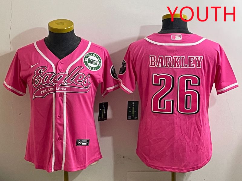 Youth Philadelphia Eagles #26 Barkley Pink Jointly Name 2025 Nike Limited NFL Jersey style 6